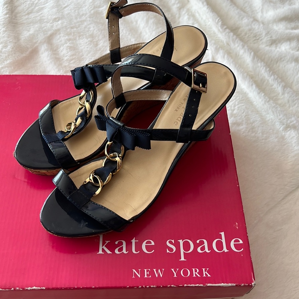 Kate Spade Navy Bow Wedges Size 7
